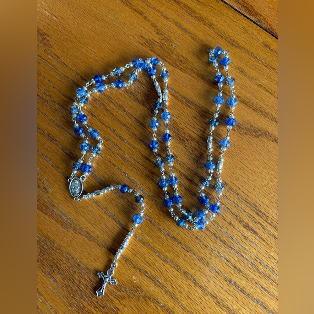 Elegant Blue and Silver Beaded Handmade Rosary